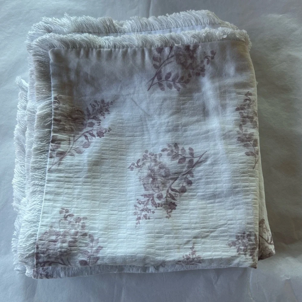 SHABBY CHIC‎ 2 Cotton Floral Pillow Shams Fringe Pink Rose Print Cottagecore